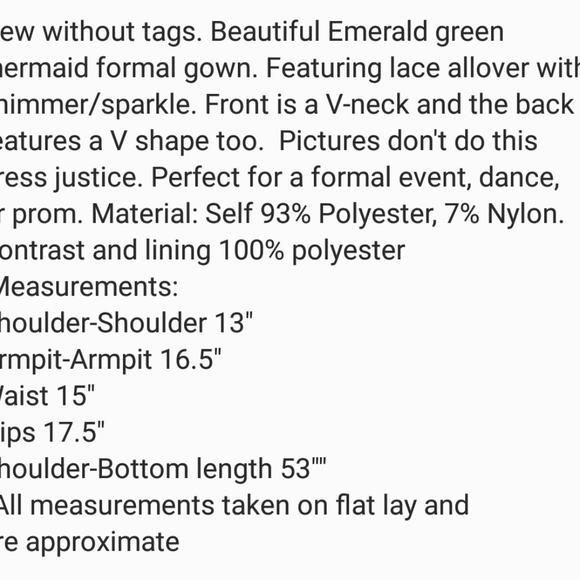 NWOT Green Lace Mermaid Formal Gown dress Size S - Picture 6 of 6